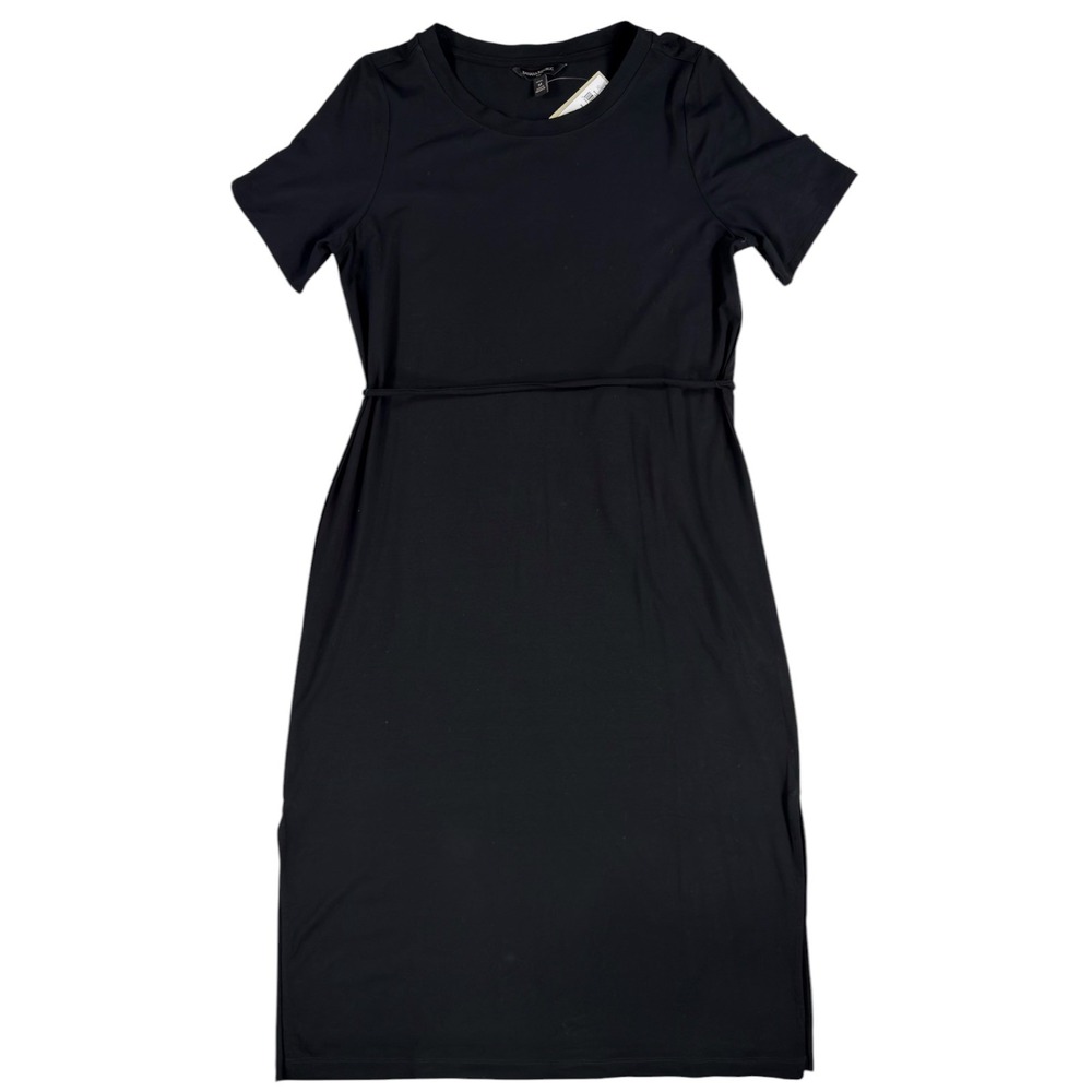 NWT Banana Republic Midi Dress M Petite Black T-Shirt Tie Waist Quiet Luxury